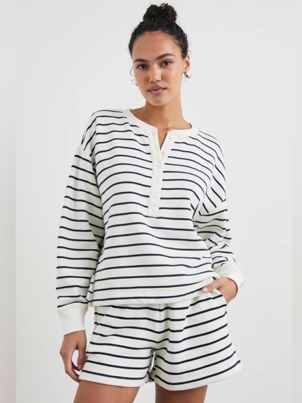 RAILS Joan Sweater Sailor Stripe Navy Blue White Terry Heavyweight Sz M